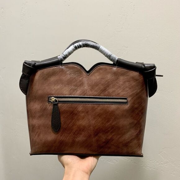 Genuine Distressed Leather Relief Floral & Butterfly Embossed Satchel/Crossbody - Picture 9 of 16